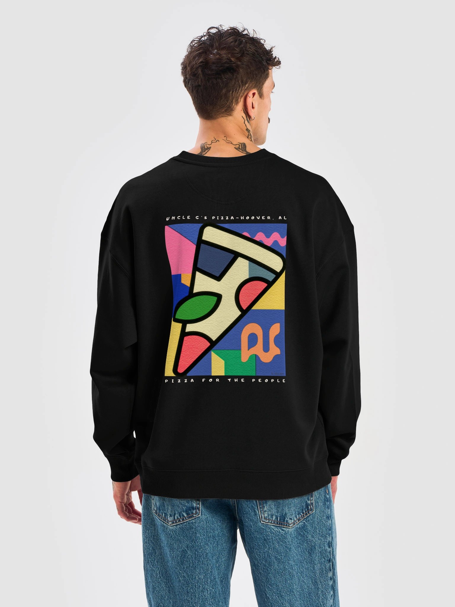 Uncle G's Pizza oversized sweatshirt with the Pizza for the People back print
