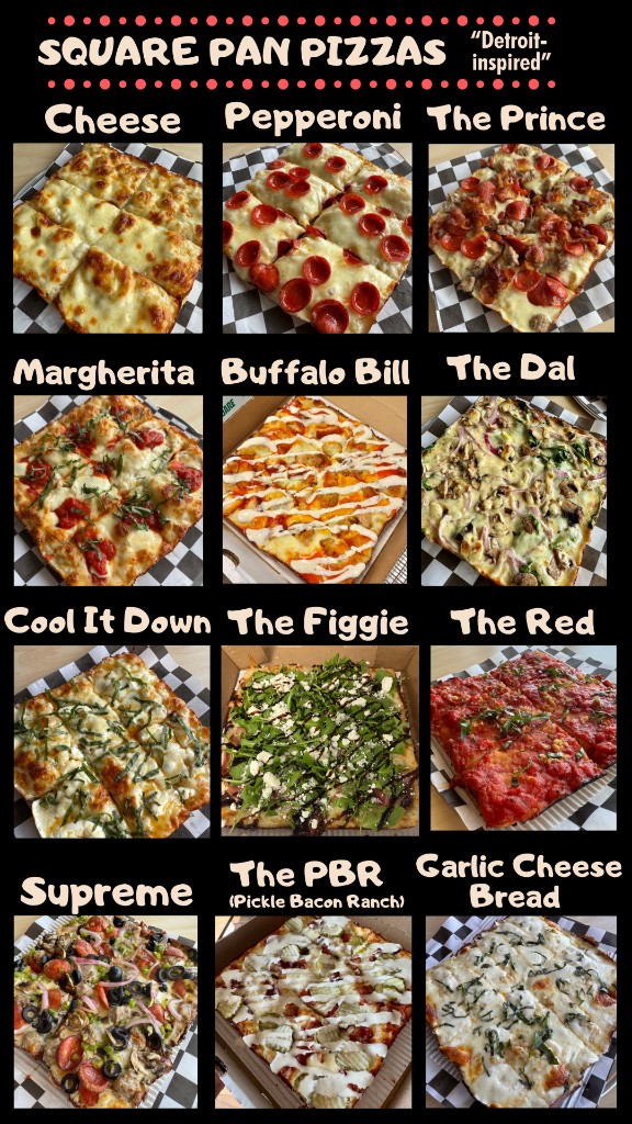 Detroit-inspired square pan pizzas photo menu